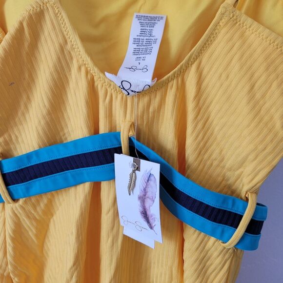 NEW Jessica Simpson One Piece Swimsuit Retro Vintage Style Yellow Daisy Large - Picture 6 of 7